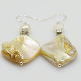 Baroque Pearl Shell Earrings Silver Flower Beads Dangle 925 Silver