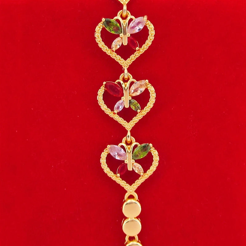 Heart Bracelet Wrist Chain Yellow Filled Charm Pretty Gift