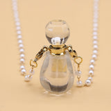 Geometric Perfume Bottle Pendant Pearl Necklace