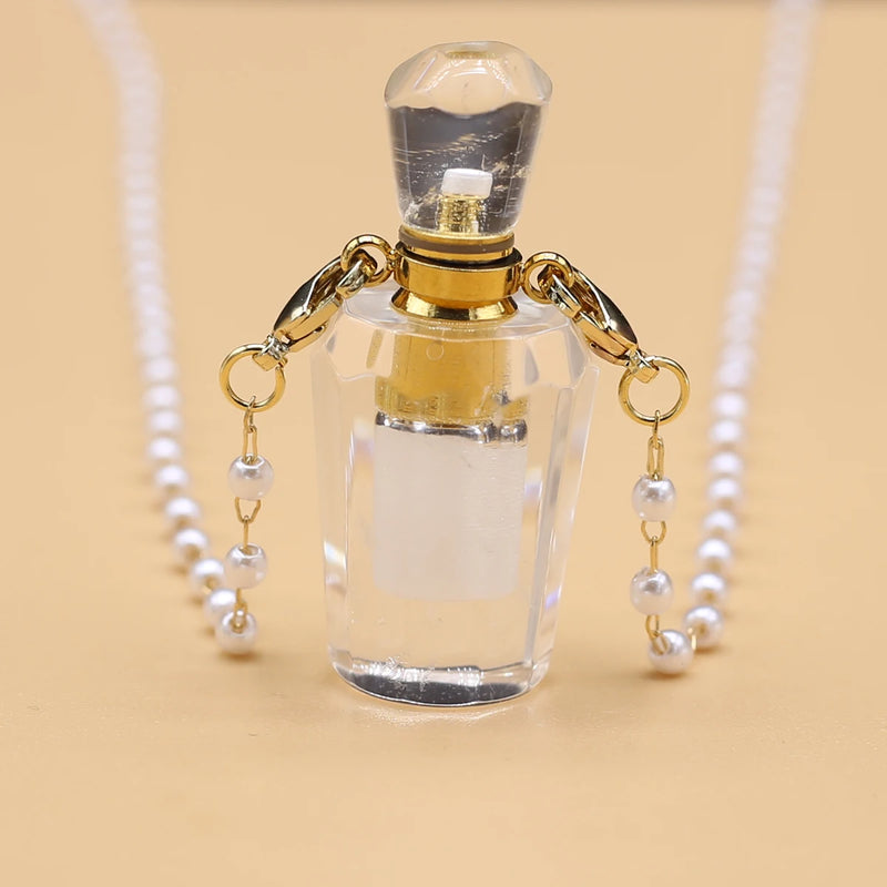Geometric Perfume Bottle Pendant Pearl Necklace