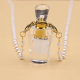 Geometric Perfume Bottle Pendant Pearl Necklace