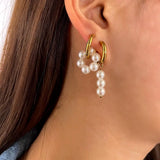 Crystal Pearls Earrings for Women Stainless Steel Rice Beads Golden Small Hoops