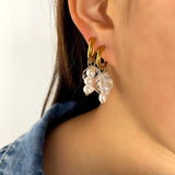 Crystal Pearls Earrings for Women Stainless Steel Rice Beads Golden Small Hoops