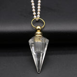 Crystal Perfume Bottle Necklace Clear Quartz Oil Vial Pearls Chain