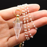 Crystal Perfume Bottle Necklace Clear Quartz Oil Vial Pearls Chain