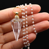 Crystal Perfume Bottle Necklace Clear Quartz Oil Vial Pearls Chain