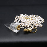 Crystal Perfume Bottle Necklace Clear Quartz Oil Vial Pearls Chain