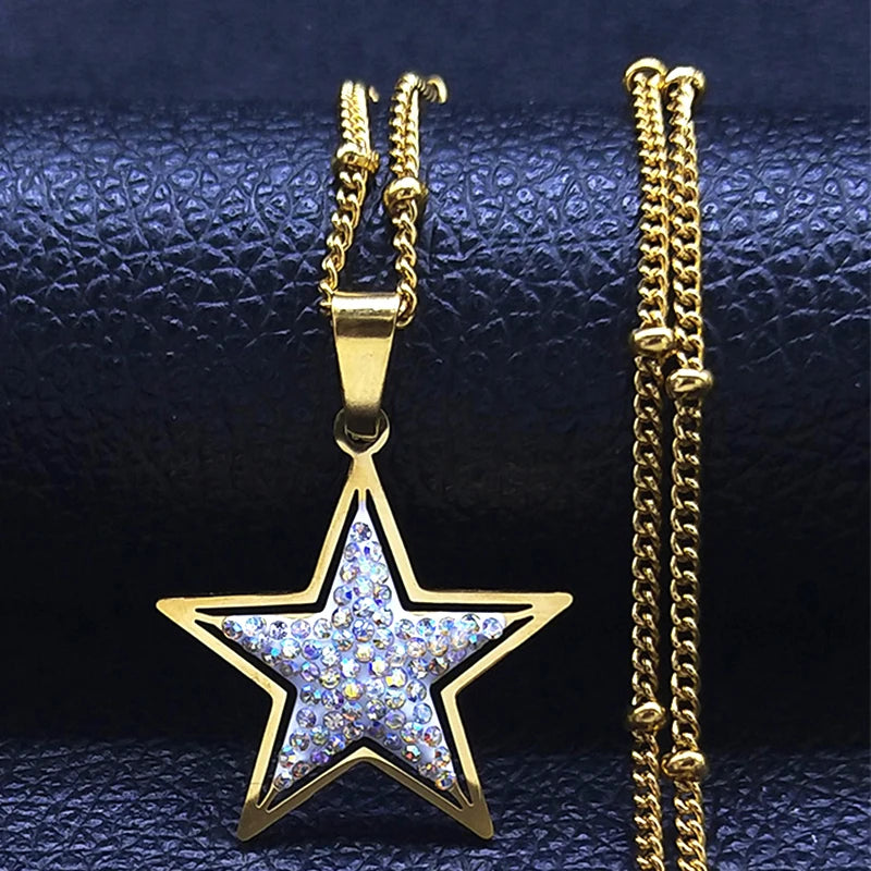 Crystal Stainless Steel Star Choker Necklace Women Necklaces Christmas Jewelry