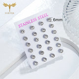 12 Pairs Zircon Stud Earrings Set Stainless Steel Ear Piercing Jewelry