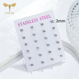 12 Pairs Zircon Stud Earrings Set Stainless Steel Ear Piercing Jewelry