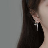 Cross Tassel Chain Circle Hoop Earrings Fine Jewelry for Mother
