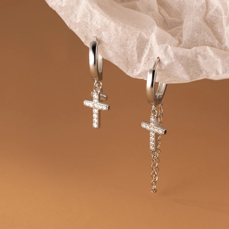 Cross Tassel Chain Circle Hoop Earrings Fine Jewelry for Mother