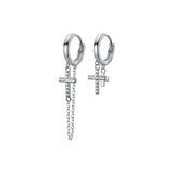 Cross Tassel Chain Circle Hoop Earrings Fine Jewelry for Mother
