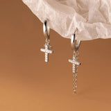 Cross Tassel Chain Circle Hoop Earrings Fine Jewelry for Mother