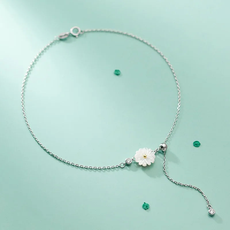 Daisy Anklet 925 Silver Foot Chain Sterling Bracelet On The Leg Summer Jewelry