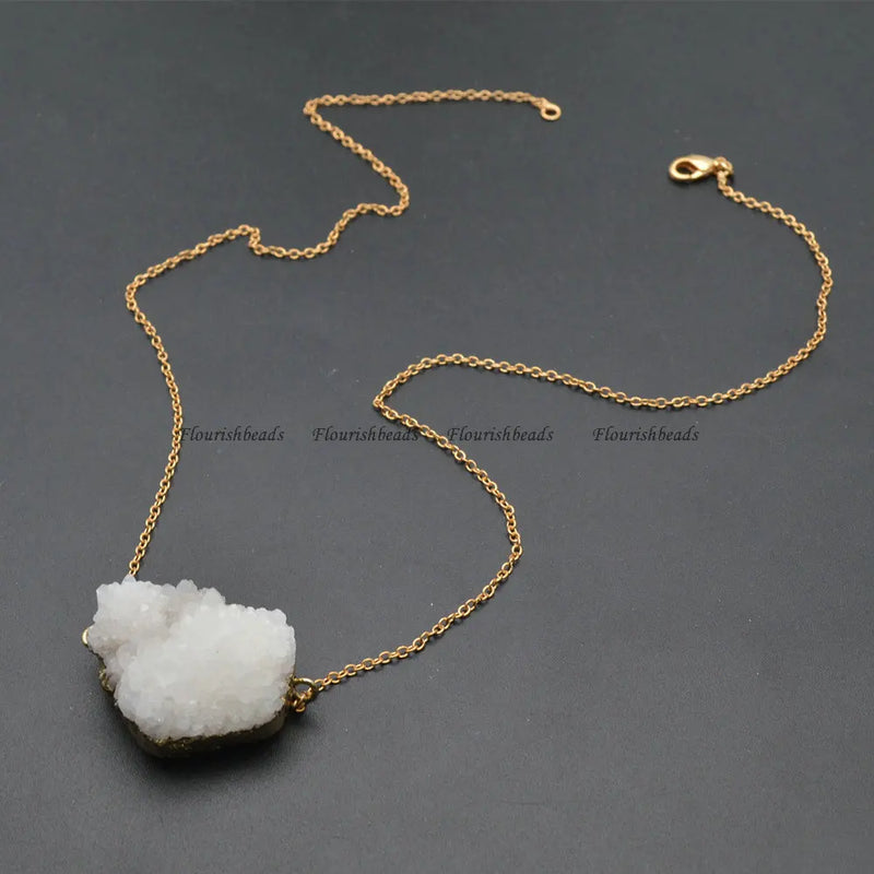 Druzy Quartz Oval Stone Pendant Necklace