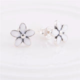 Enamel Daisy Stud Earrings with Clear CZ Sterling-Silver-Jewelry for Women
