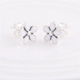Enamel Daisy Stud Earrings with Clear CZ Sterling-Silver-Jewelry for Women