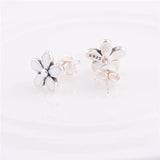 Enamel Daisy Stud Earrings with Clear CZ Sterling-Silver-Jewelry for Women