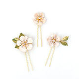 Enamel Flower Hair Comb Green Leaves Hair Pin Bridal Hair Comb