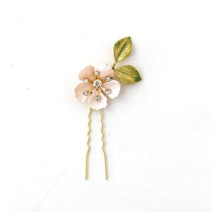 Enamel Flower Hair Comb Green Leaves Hair Pin Bridal Hair Comb