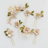 Enamel Flower Hair Comb Green Leaves Hair Pin Bridal Hair Comb