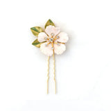 Enamel Flower Hair Comb Green Leaves Hair Pin Bridal Hair Comb
