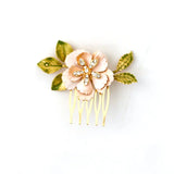 Enamel Flower Hair Comb Green Leaves Hair Pin Bridal Hair Comb