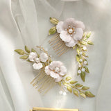 Enamel Flowers Bridal Hair Comb Opal Crystal Wedding Hair Accessories