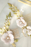 Enamel Flowers Bridal Hair Comb Opal Crystal Wedding Hair Accessories