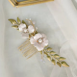 Enamel Flowers Bridal Hair Comb Opal Crystal Wedding Hair Accessories