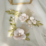 Enamel Flowers Bridal Hair Comb Opal Crystal Wedding Hair Accessories