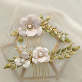 Enamel Flowers Bridal Hair Comb Opal Crystal Wedding Hair Accessories
