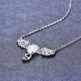 Fire Opal Oval Stone Bat Pendant 925 Silver Necklace