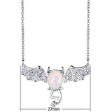 Fire Opal Oval Stone Bat Pendant 925 Silver Necklace