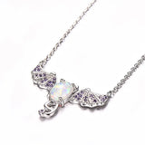 Fire Opal Oval Stone Bat Pendant 925 Silver Necklace