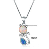 Fire Opal Cat Pendant Birthstone Necklace 925 Silver Chain