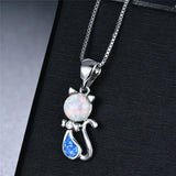 Fire Opal Cat Pendant Birthstone Necklace 925 Silver Chain