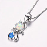 Fire Opal Cat Pendant Birthstone Necklace 925 Silver Chain