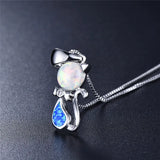Fire Opal Cat Pendant Birthstone Necklace 925 Silver Chain
