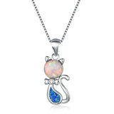 Fire Opal Cat Pendant Birthstone Necklace 925 Silver Chain