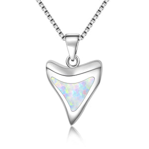 Fire Opal Shark Teeth Pendant Necklace Women Girls Drop