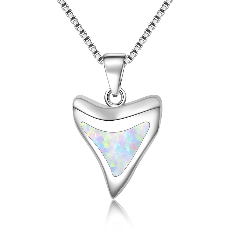 Fire Opal Shark Teeth Pendant Necklace Women Girls Drop