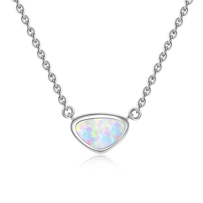 Fire Opal Triangle Pendant Necklace for Women Girls
