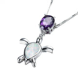 Fire Opal Water Drop Turtle Pendant Necklace Vintage 925 Sterling Silver Chain
