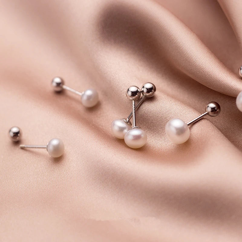 Freshwater Pearl Stud Earrings 925 Silver Screw Back