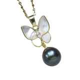 Fritillaria Butterfly Pendant Freshwater Pearl Collar Chain