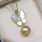 Fritillaria Butterfly Pendant Freshwater Pearl Collar Chain