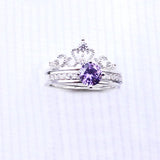 Purple CZ Crystal Crown Shaped Wedding Bands Jewelry