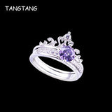 Purple CZ Crystal Crown Shaped Wedding Bands Jewelry